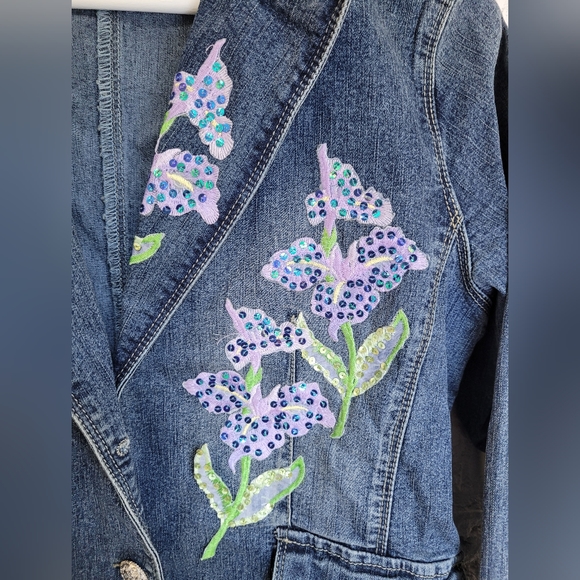 Jean Jacket with Floral Embroidery & Sequins - Picture 3 of 6
